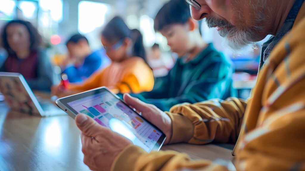 Teacher using a tablet with educational apps